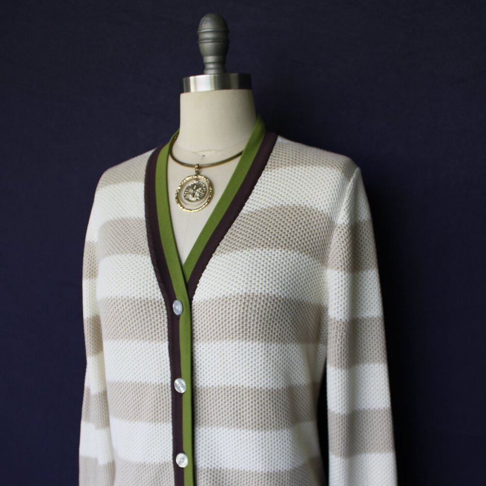 KULE Raven cardigan sinclair stripe sweater varsity polo cotton jumper $298 M - Picture 9 of 11